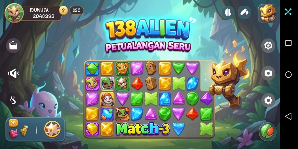 Tampilan gameplay seru dalam 138ALIEN dengan permata warna-warni.