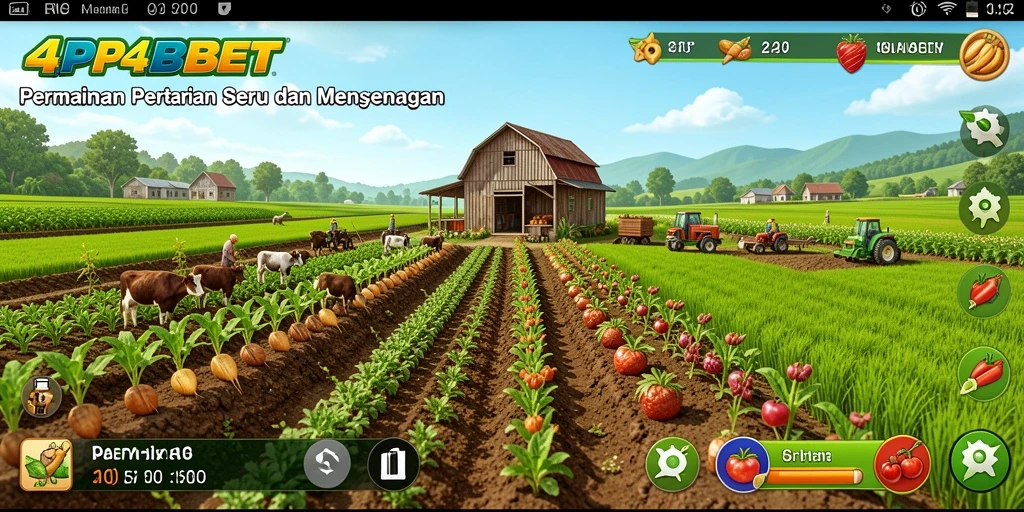 Screenshot gameplay 4P4PBET yang menunjukkan aktivitas bercocok tanam yang seru.