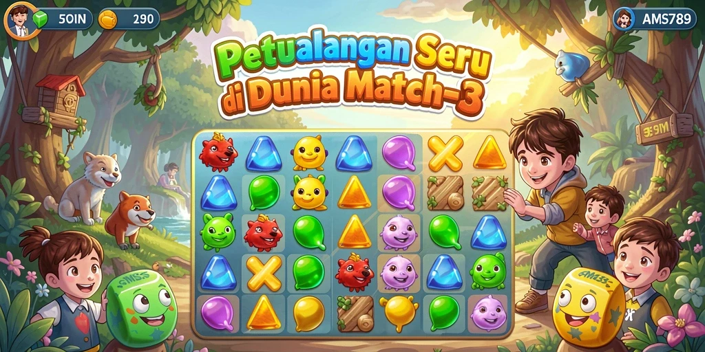 Tampilan gameplay seru dalam game Match-3 dengan kombinasi warna-warni.