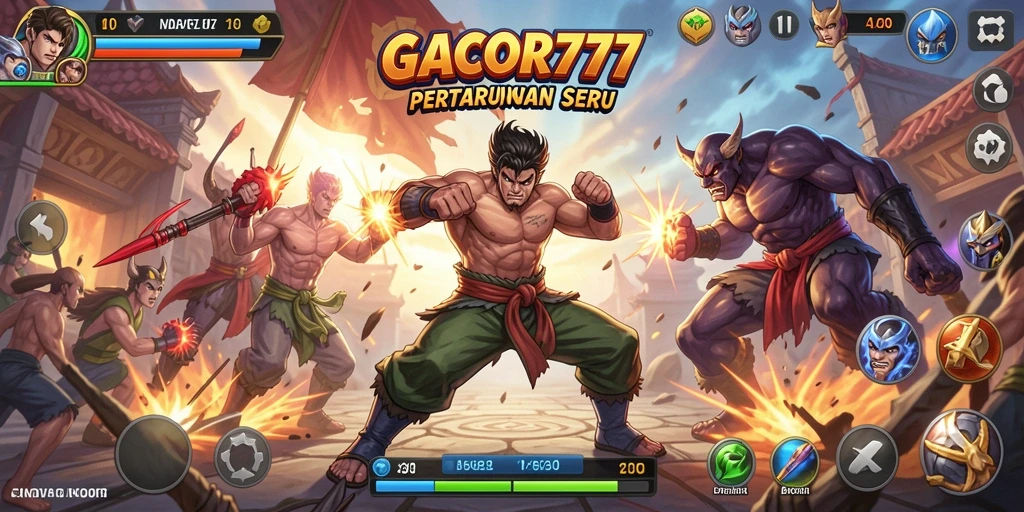 Gameplay pertarungan seru dalam GACOR777 dengan karakter dinamis.