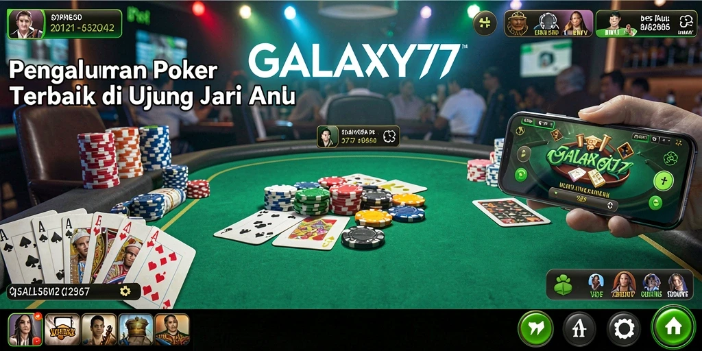 Screenshot utama GALAXY77 menampilkan gameplay Poker yang menarik.