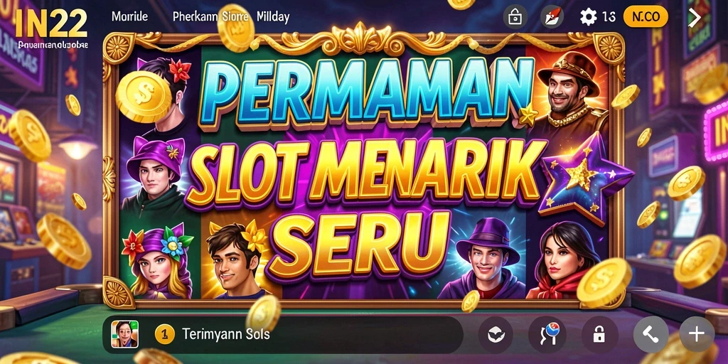 Screenshot gameplay meriah dari IN22 dengan berbagai simbol Slot.