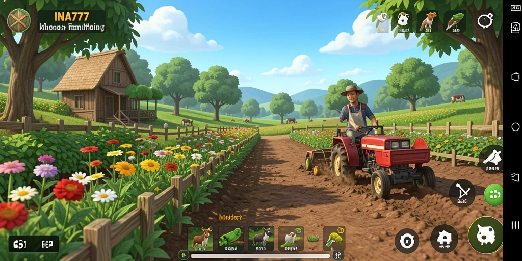Tangkapan layar menunjukkan gameplay seru dari <strong>INA777</strong> di kebun yang penuh warna.