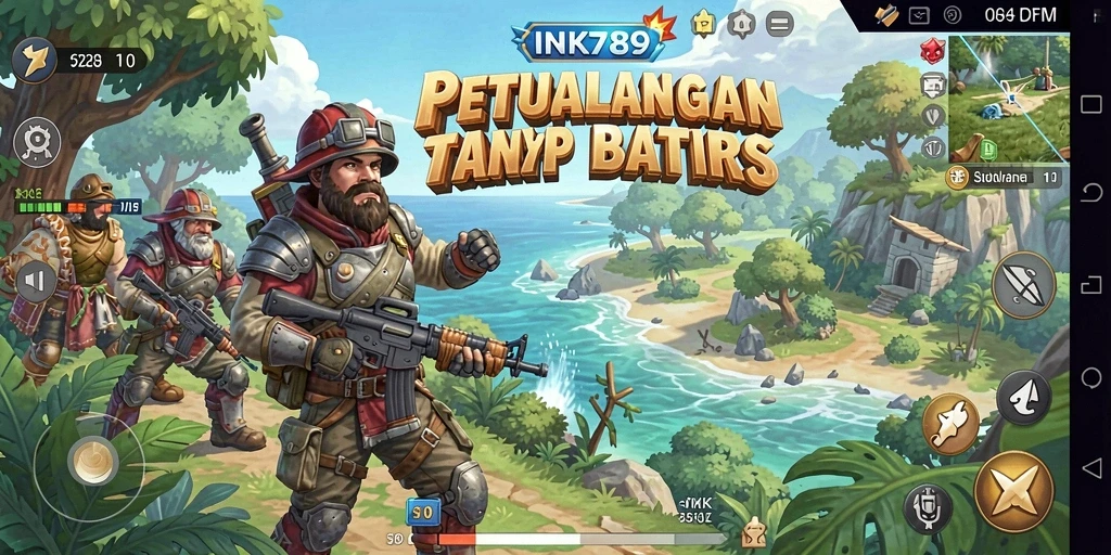 Tangkapan layar gameplay INK789 yang menampilkan petualangan di dunia terbuka.