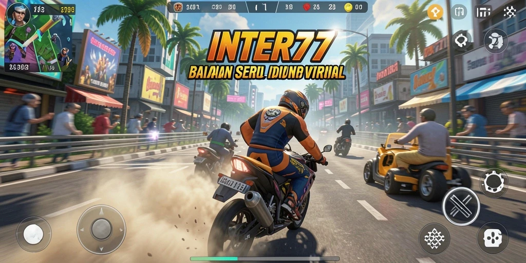 Screenshot gameplay INTER77 dengan aksi balapan yang mendebarkan.