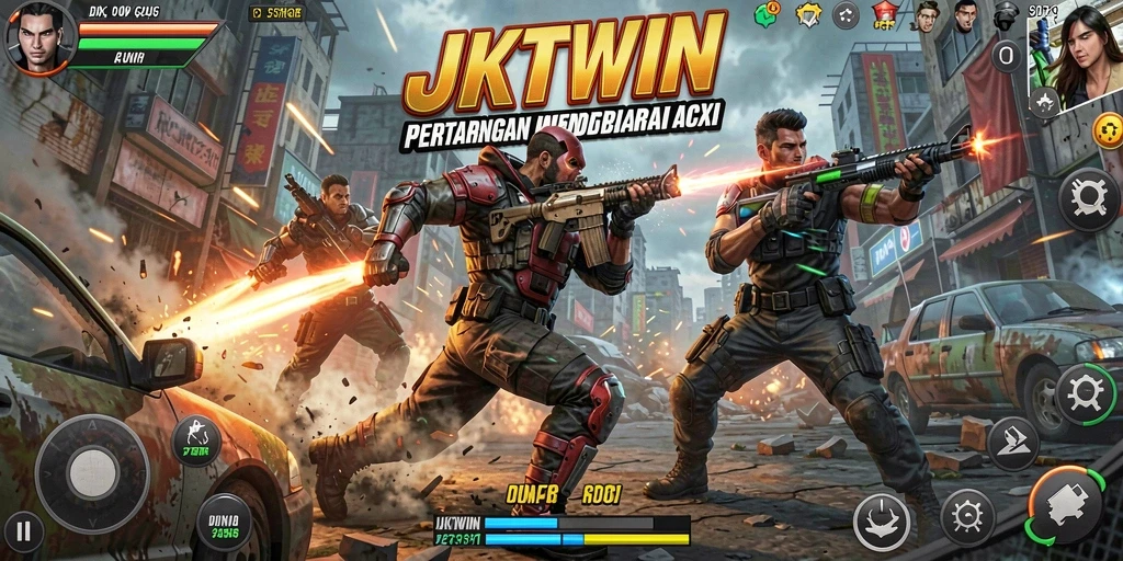 Tampilan mendebarkan dari gameplay JKTWIN dengan aksi pertempuran yang intens.