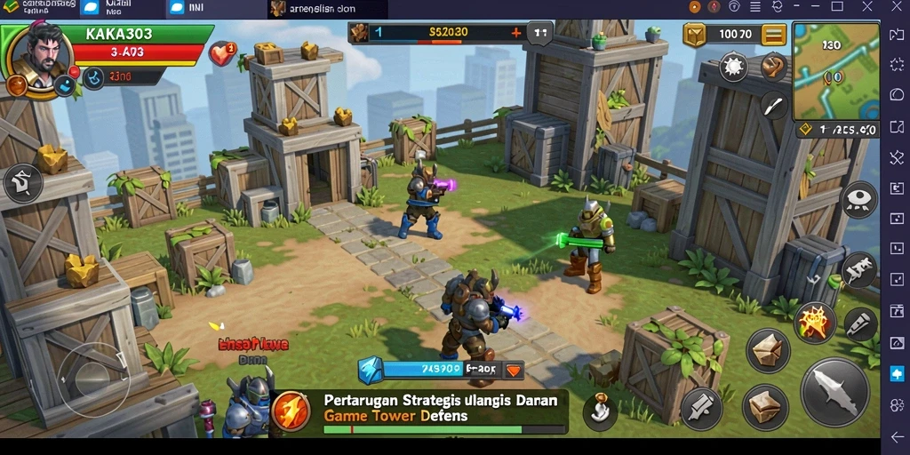 Screenshot utama KAKA303 menampilkan pertempuran seru dalam game Tower Defense.