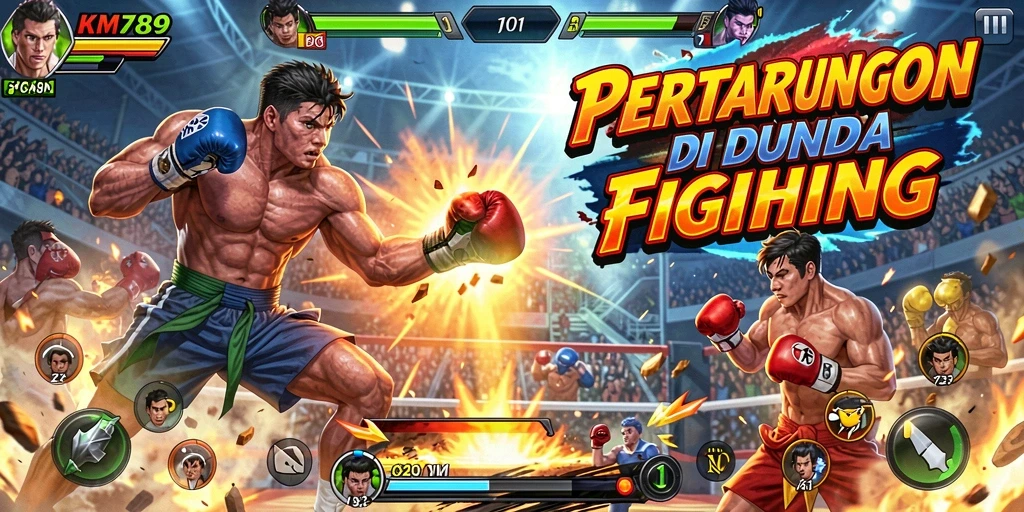 Screenshot KM789 menampilkan pertarungan epik antara dua karakter kuat.