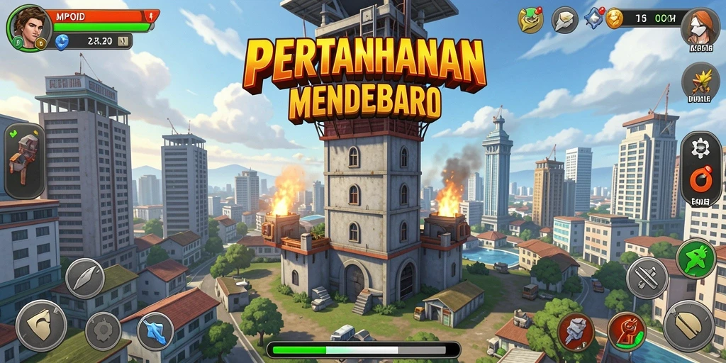 Tampilan gameplay MPOID yang mendebarkan dalam pertahanan menara.