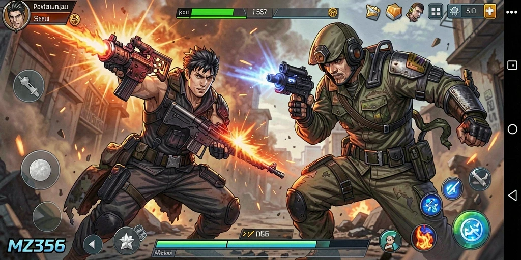 Gameplay MZ356 yang penuh aksi dan pertarungan intens.