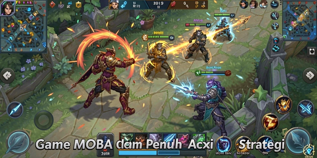 Screenshot OKIDR menampilkan karakter-karakter dalam aksi pertempuran MOBA.