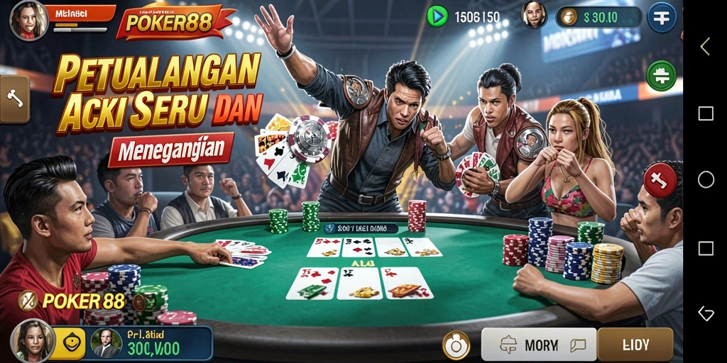 Tampilan screenshot POKER88 menunjukkan momen mendebarkan dalam aksi permainan.
