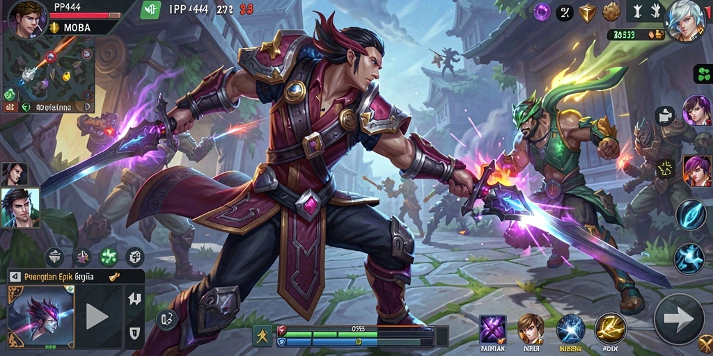 Screenshot gameplay PP444 yang menampilkan aksi pertarungan tim di arena.