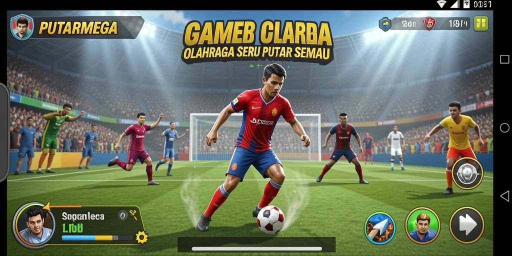 Tangkapan layar utama PUTARMEGA menunjukkan aksi olahraga yang mendebarkan.