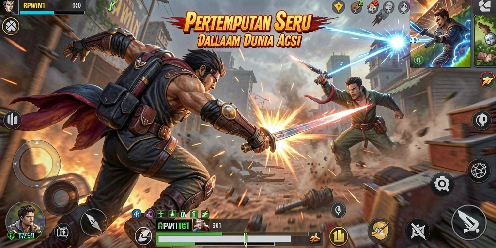 Tampilan gameplay RPWIN1 yang menegangkan saat beraksi di medan perang.