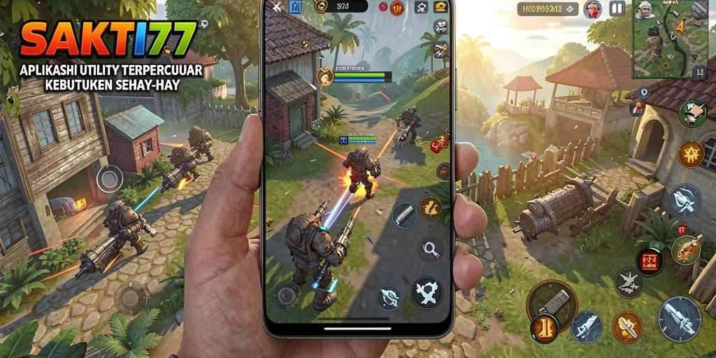 Tampilan aplikasi SAKTI77 dengan berbagai fitur utility.