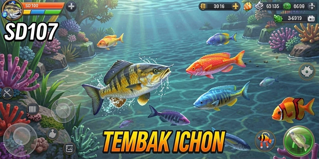 Tangkapan layar gameplay Tembak Ikan yang mengasyikkan dalam SD107.